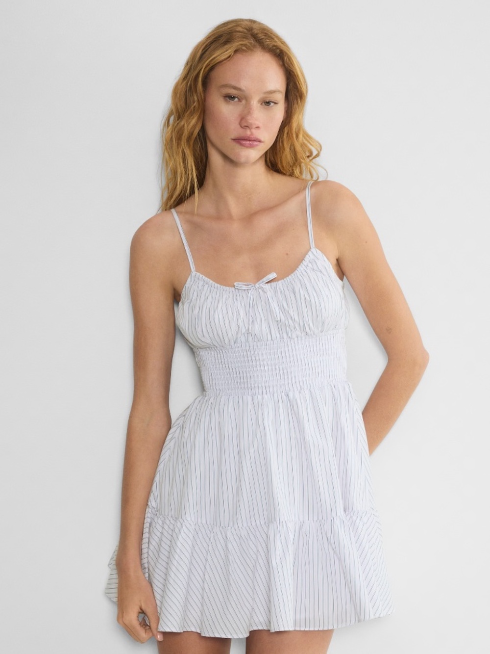 Aritzia Sunday Best Notebook Poplin Mini Dress | White Stripe | Size Small - Picture 2 of 8